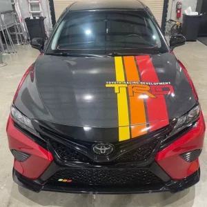 yellow, orange and red racing stripes wrap